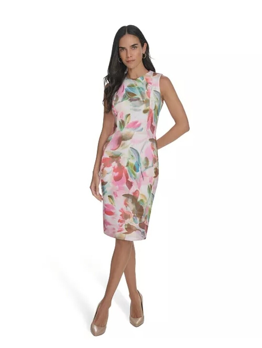 Calvin Klein NWT Dress Size 4 Women's Watercolor Floral Print Scuba Sheath Dress - Picture 3 of 9